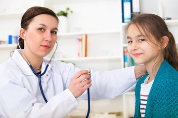 Doctor check throat of little girl
