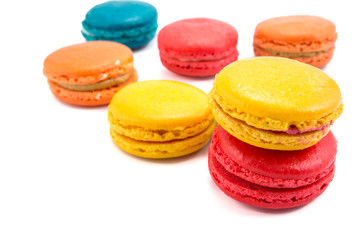 French macaroons on white background