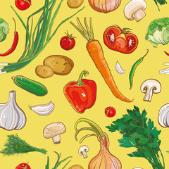 Two variant of seamless vector pattern with vegetables