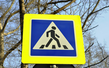 Blue square traffic sign for pedestrian