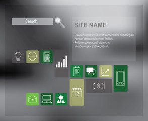 Website template menu with business icons