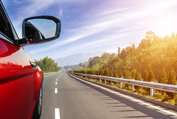 car on the road with motion blur background.