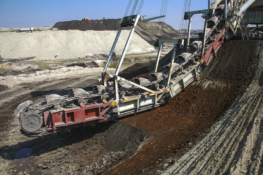 A giant excavator in a coal mine
