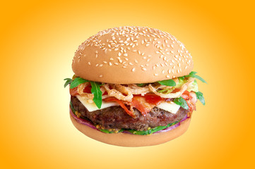 Hamburger isolated on yellow background
