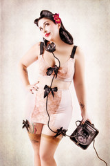 Girl with Retro Lingerie and Vintage Background #3