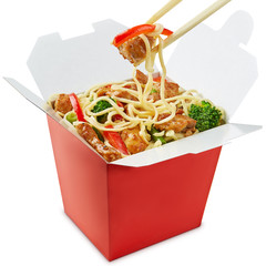 Perfect wok noodles box with chopsticks - 78587999