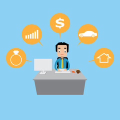 Office man  working for make his dream come true.