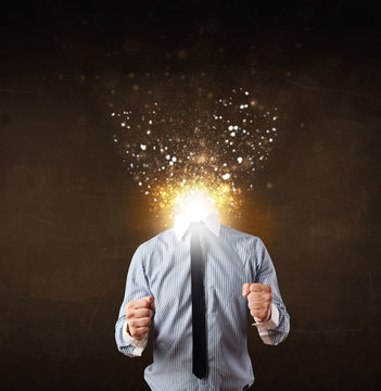 Business man with glowing exploding head