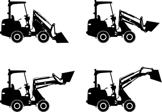 Skid steer loaders. Heavy construction machines. Vector