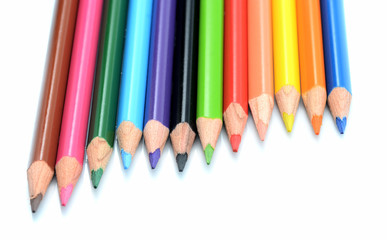 Fototapeta premium many different colored pencils with white background
