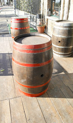 wooden barrels