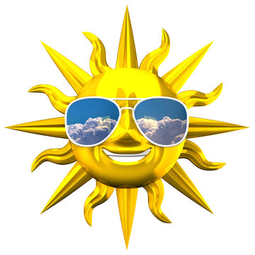 Golden Smiling Sun With Sunglasses