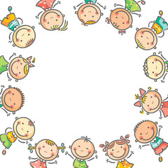 Square frame with many happy kids