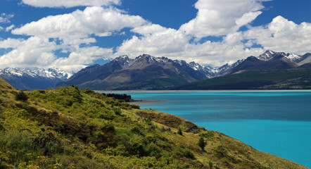 Fototapeta na wymiar View of Southern Alps over Lake Pukaki, New Zealand