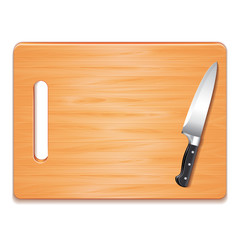 Cutting board and knife isolated on white vector