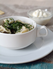 closeup of traditional russian pelmeni