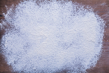 vintage wooden desk fith white natural flour food and drink conc