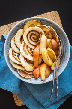 Cinnamon Roll Pancakes with Caramelized Apples