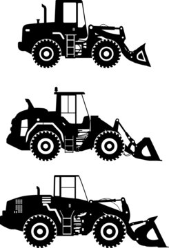 Wheel loaders. Heavy construction machine. Vector illustration