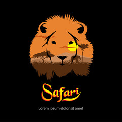 Safari. Silhouette of Lion African landscape.