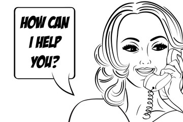 pop art cute retro woman in comics style talking on the phone