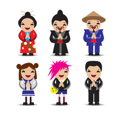 Japanese people. Icons. Vector Set.