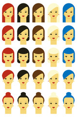 Vector illustration of girls with various hair styles