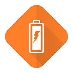 battery orange flat icon power sign