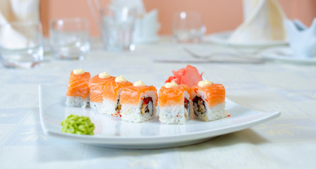 Rolls, sushi and ginger