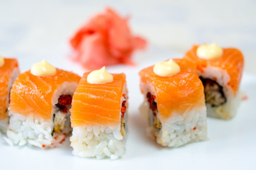 Rolls, sushi and ginger