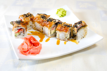 Rolls, sushi and ginger