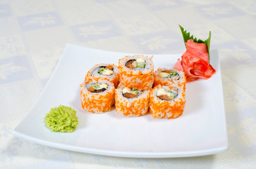 Rolls, sushi and ginger