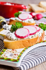 Sandwich with cream cheese and radish
