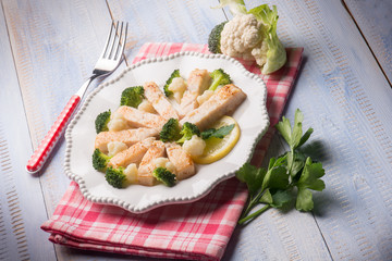 swordfish with broccoli and cauliflower salad