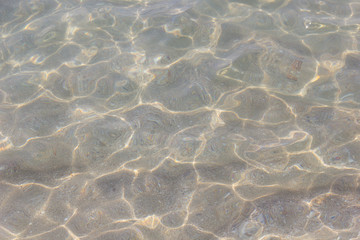 Fototapeta na wymiar Sea bottom texture, yellow sand waves in shallow water