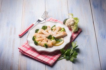 swordfish with broccoli and cauliflower salad