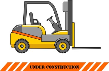 Forklift. Heavy construction machines. Vector illustration