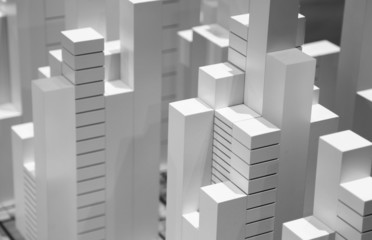 City model made of white blocks