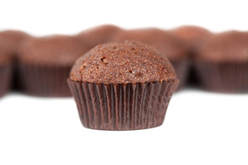 chocolate cupcakes muffins on white