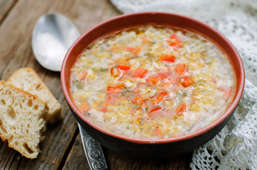 chicken soup with rice and peppers