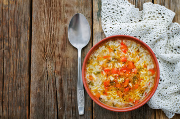 chicken soup with rice and peppers