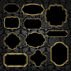 Gold Vintage Frames on Damask Background © Giraphics