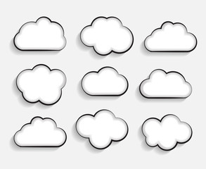 Set of Flat Cloud Shaped Frames with Long Shadows Vector Illustr