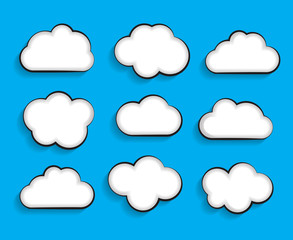 Set of Flat Cloud Shaped Frames with Long Shadows Vector Illustr