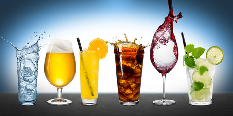Fototapeta row of various beverages obraz
