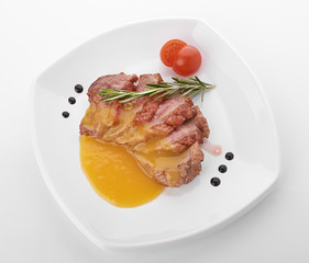 Beef steak medium grilled, isolated on white background