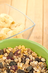 Delicious and healthy cereal in bowl with milk