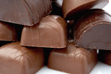 Dark chocolate on a white background