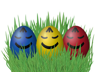 Easter eggs on grass isolated on white background