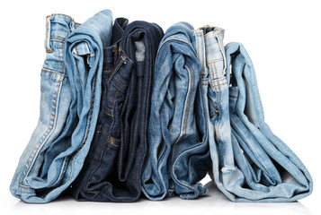 Stack of blue jeans